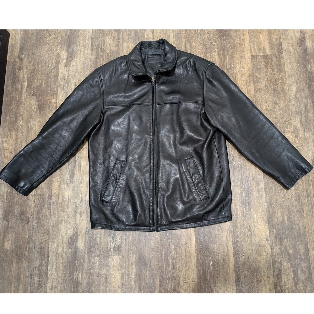 Roundtree & Yorke Black Genuine Lambskin Leather Full Zip Mock Neck Jacket Large